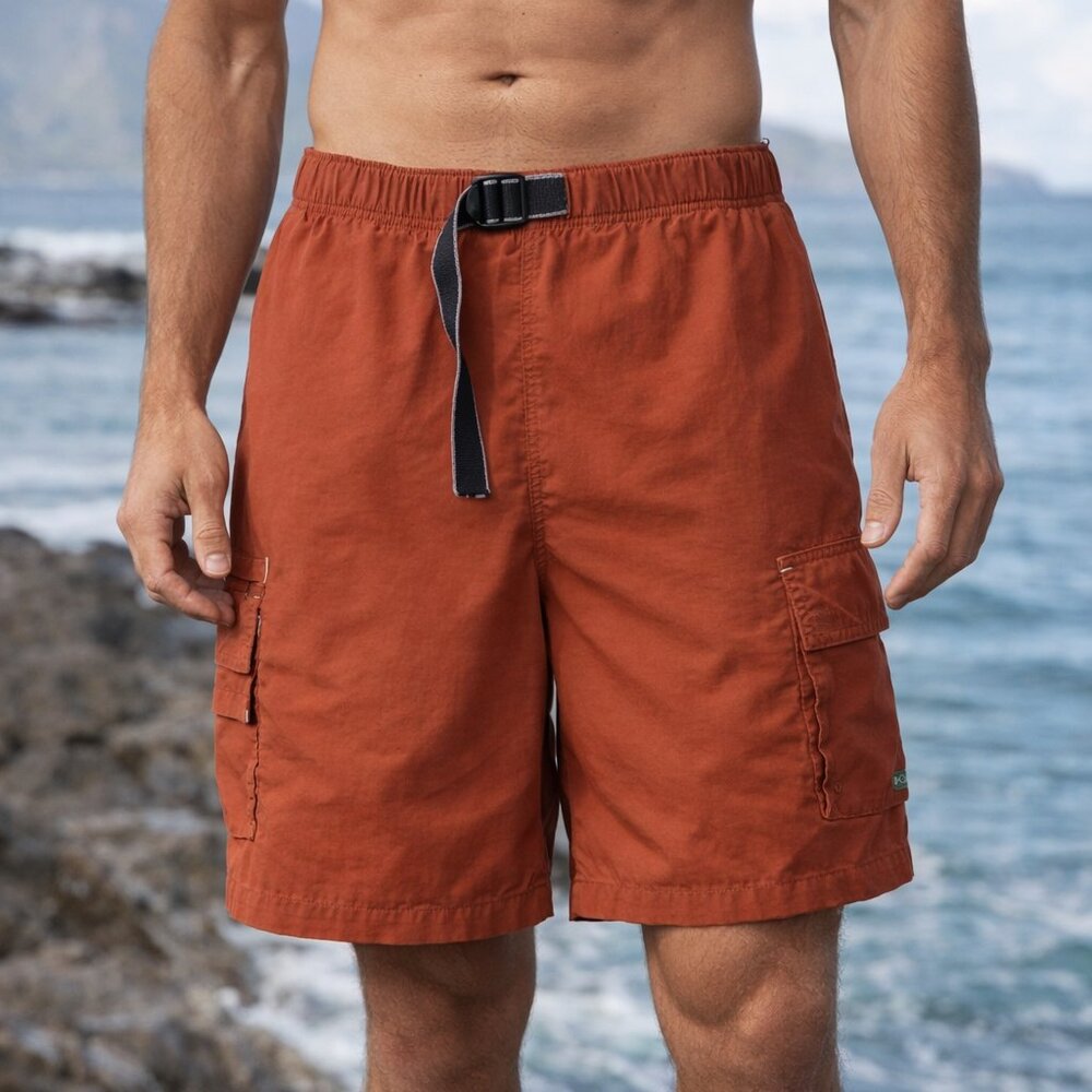 Columbia Men's Pair Of Cargo Shorts W/Belt Burnt Orange Color L